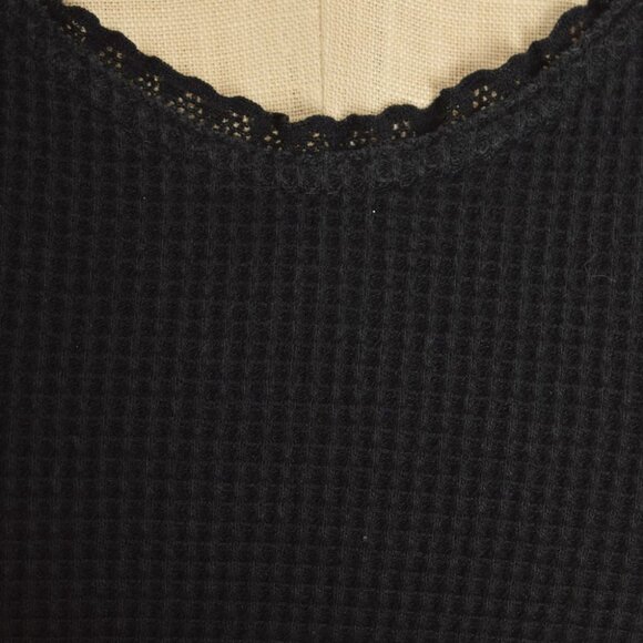 vintage 90s bodysuit top black waffle knit grunge goth stretch tee M - Picture 3 of 8